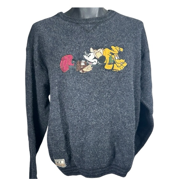 The Disney Store Vintage Black Wool Sweater Medium? Mickey Outdoors Pluto - Picture 2 of 12